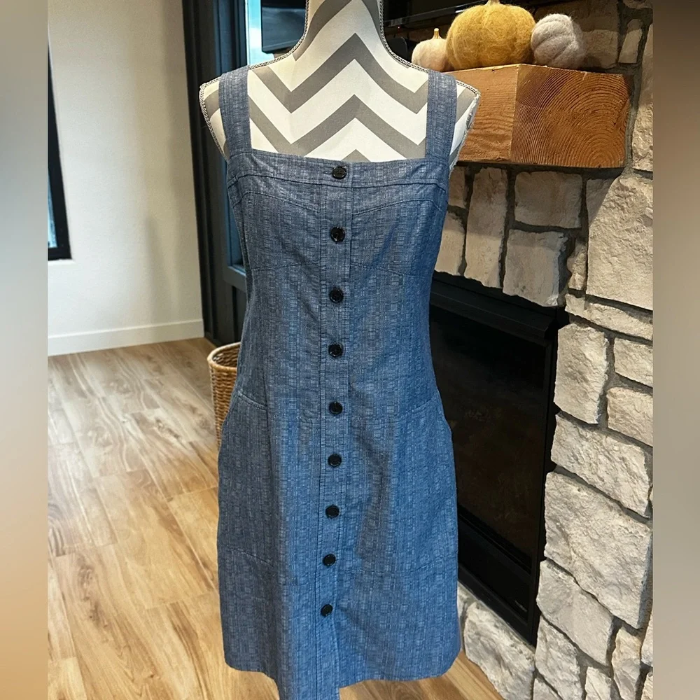 Women’s Derek Lam Chambray Denim Mini Button Down Dress Classic SZ 14 - Picture 3 of 8